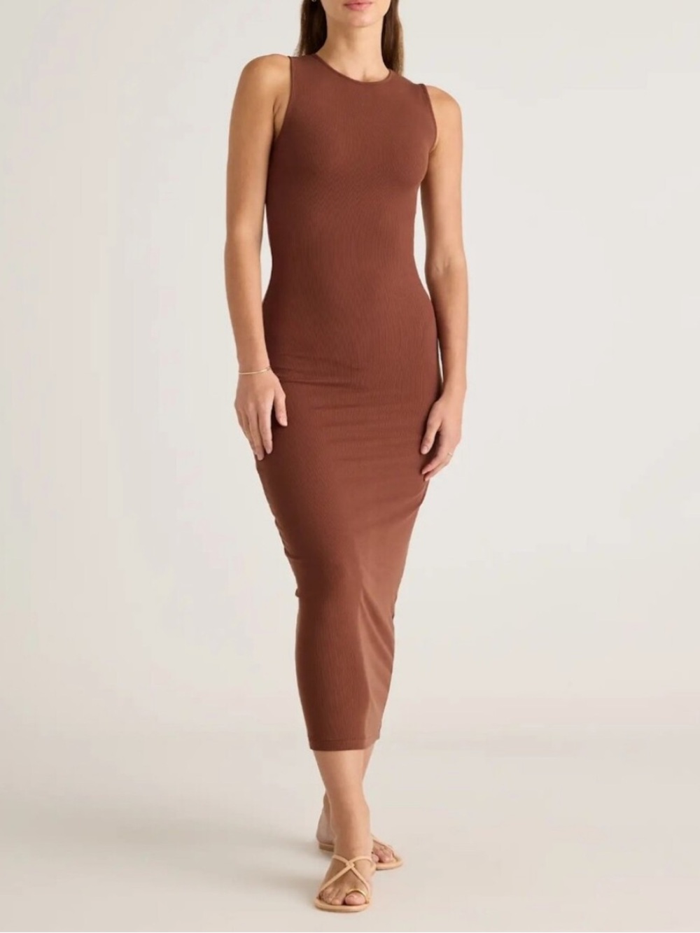 Quince Tencel Sleeveless Tank Bodycon Dress in Chocolate Brown NWT - Picture 8 of 13
